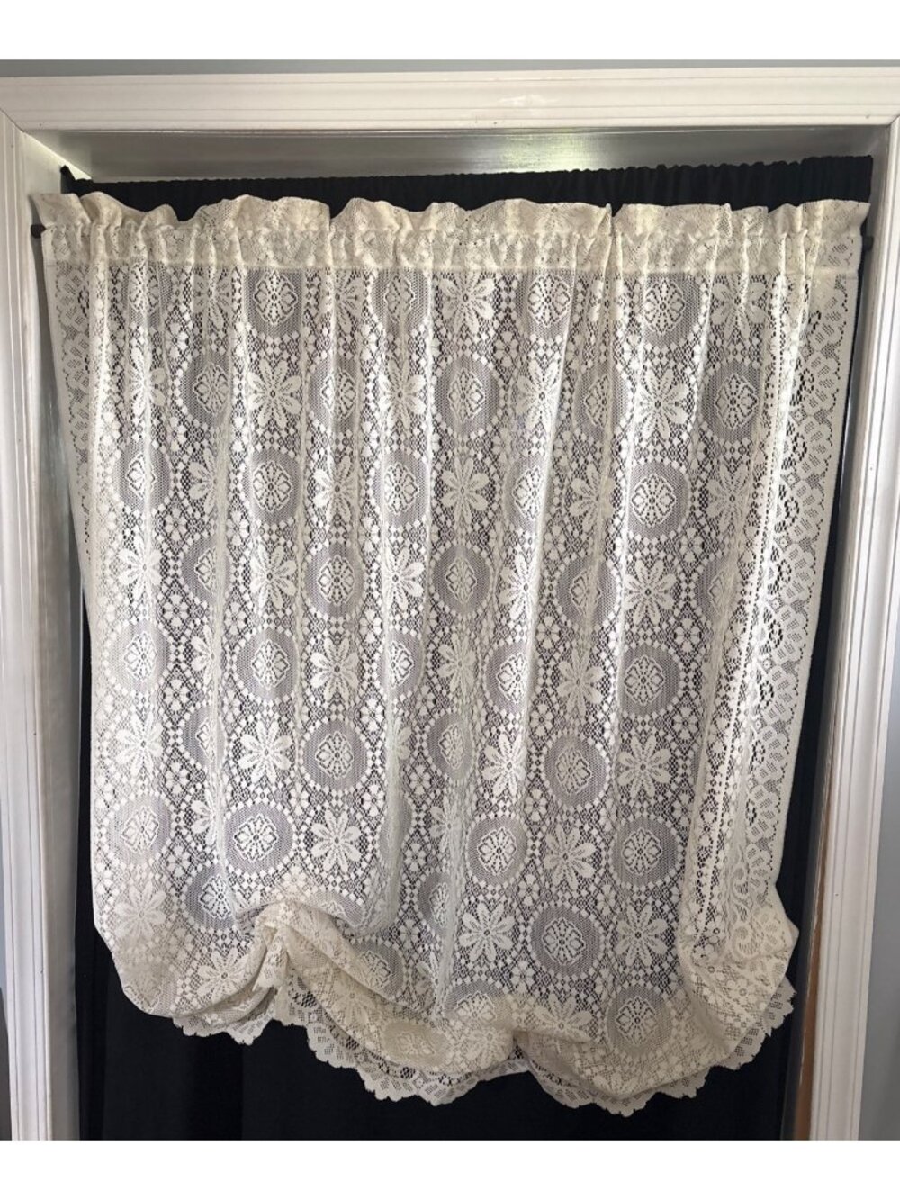 Cream Lace Window Balloon Valance 58W x 62L Sheer Floral Pattern Curtain Panel